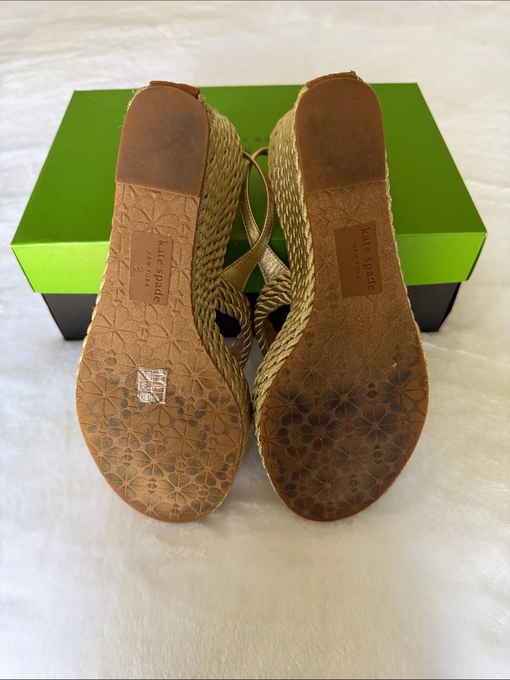 Kate Spade Tahiti Woven Metallic Pale Gold Wedge Sandals - Women's - Picture 12 of 13